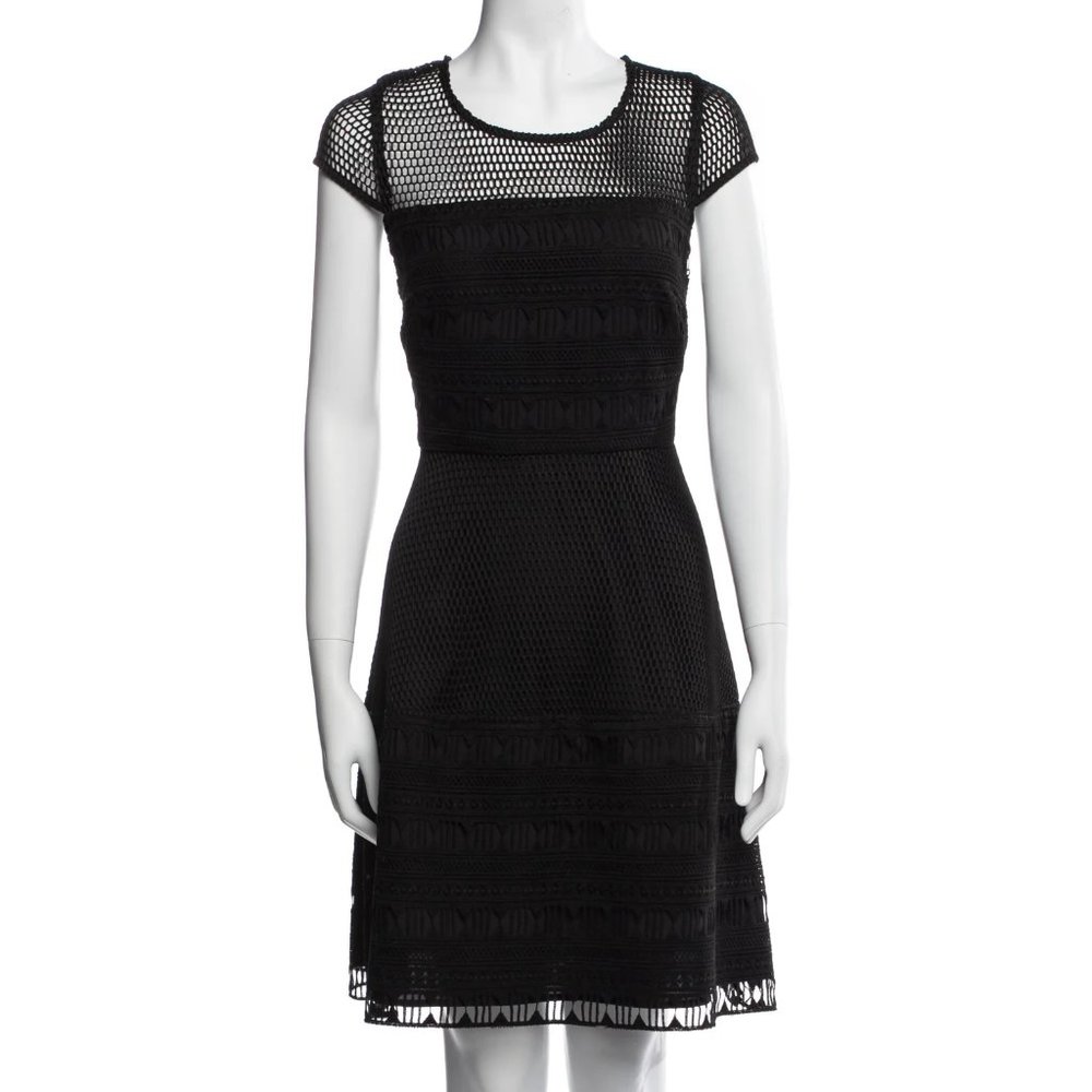 Nicole Miller A-Line Knee-Length Dress Black Short Slv Sz 6 #418
